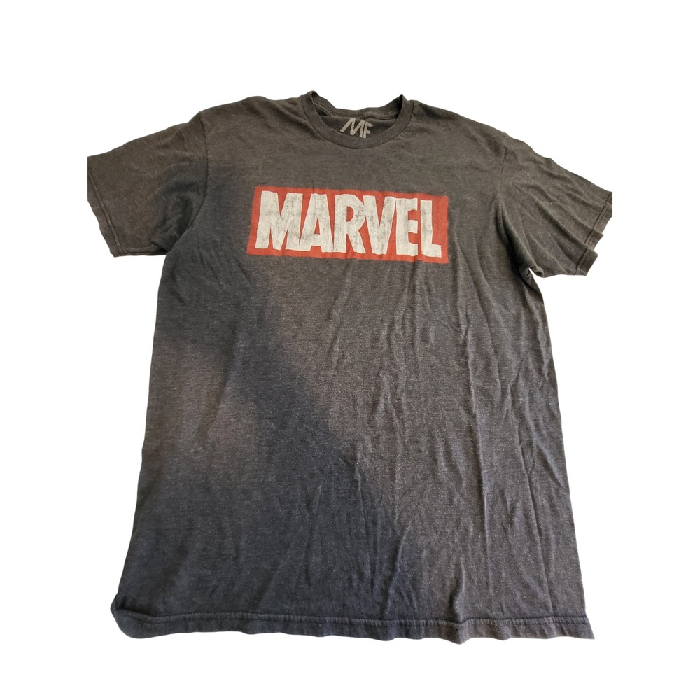 Marvel Comics We Love Fine Heather Grey Distressed Box Logo Graphic T-Shirt L